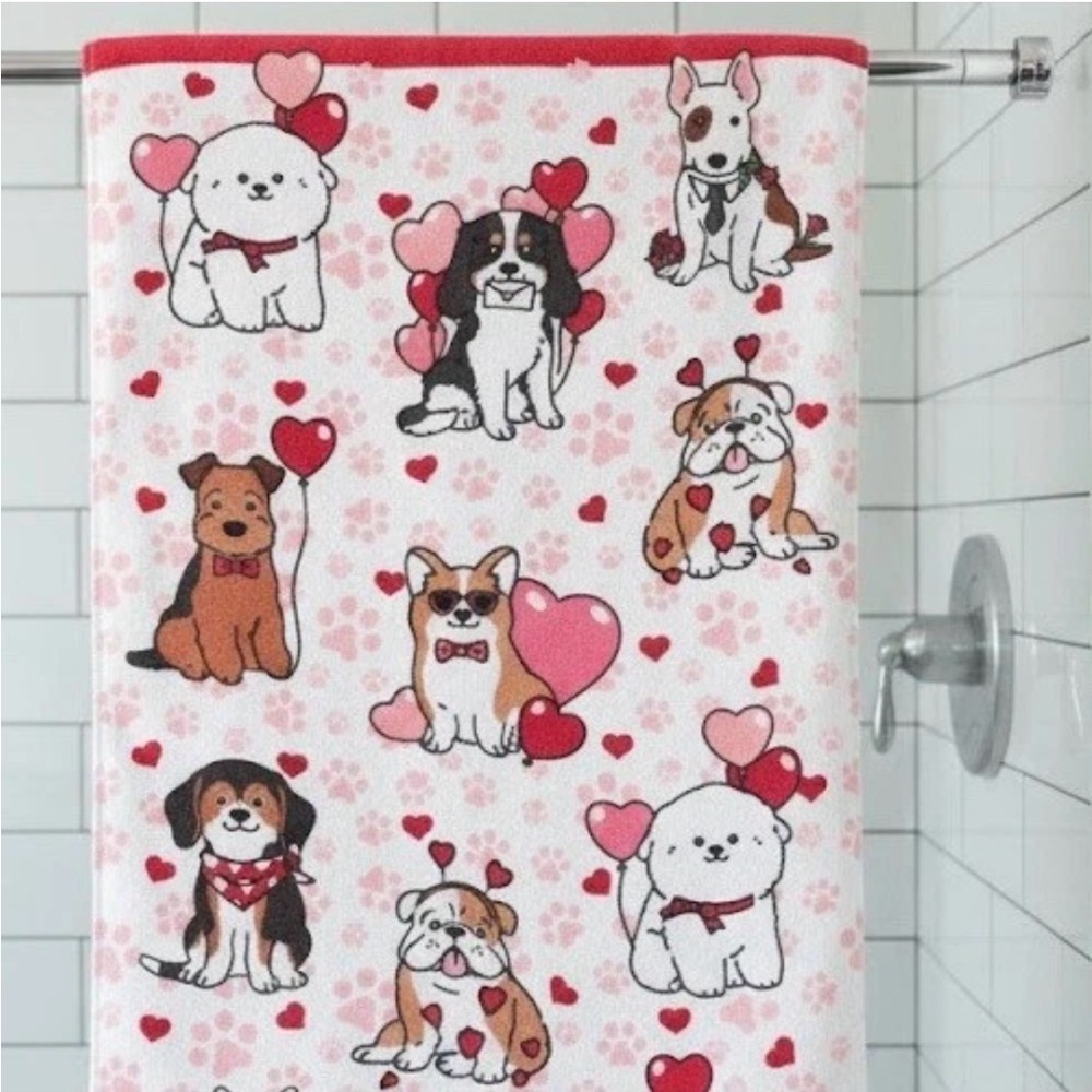 Kassafina PUPPY LOVE Dogs Hearts Set Of 2, Bath & Hand Towel, Corgi, Terrier etc - Picture 4 of 7
